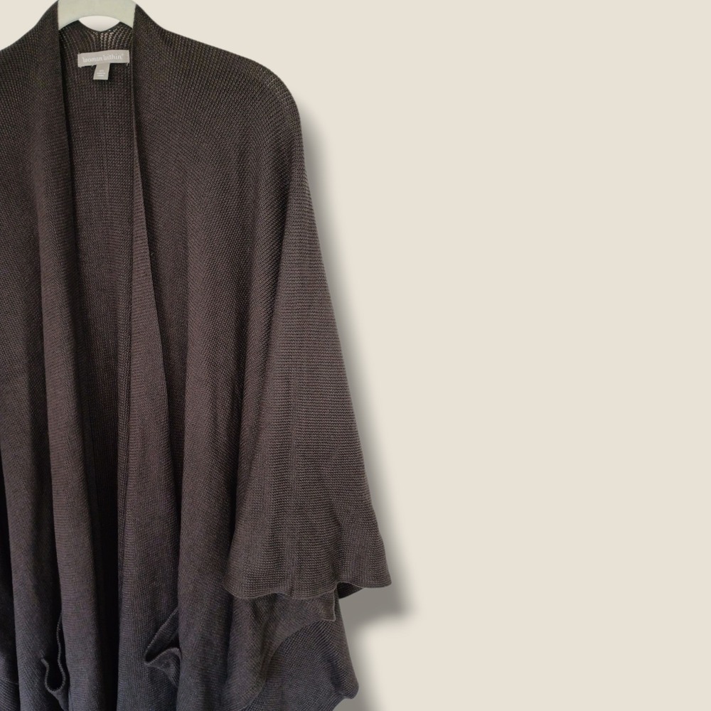 Woman Within Brown Open Front Fringe Hem Poncho Cape Pockets Oversized Cabincore - Picture 8 of 12